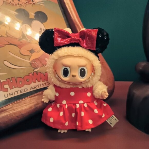 Labubu Polka Dot Minnie Mouse Dress and Ears Handmade Outfit - Picture 3 of 7